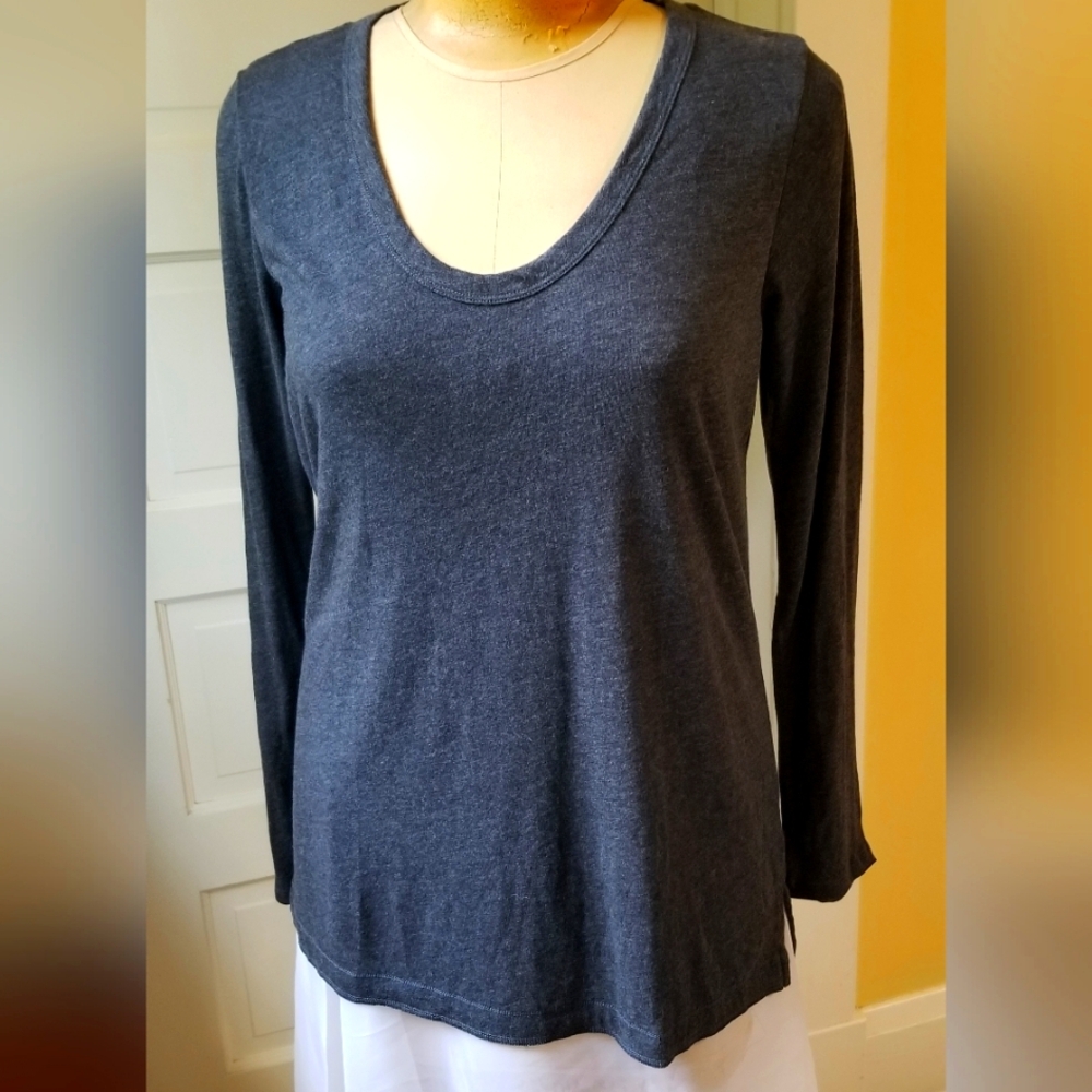 Gap NWT Grey Bias Cut Low Scoop Neck LS High-low hemline Tunic Size XXL